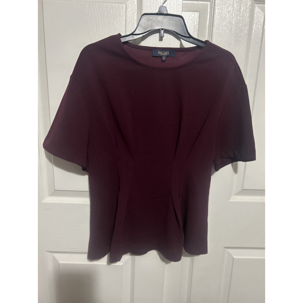 Women's RACHEL Short-Sleeved Burgundy Top Blouse Sz Medium- Fast Shipping